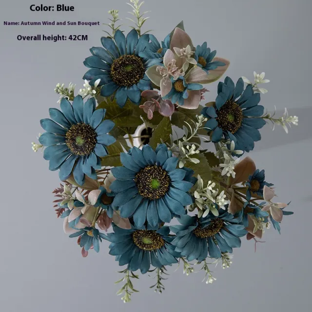 Autumn Wind Sun Bouquet Artificial Flower Factory Artificial Flower Green Plant Blue - Shop at LoveMi