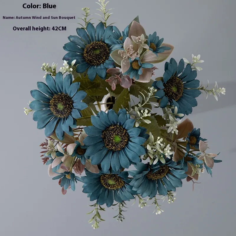 Autumn Wind Sun Bouquet Artificial Flower Factory Artificial Flower Green Plant - Blue