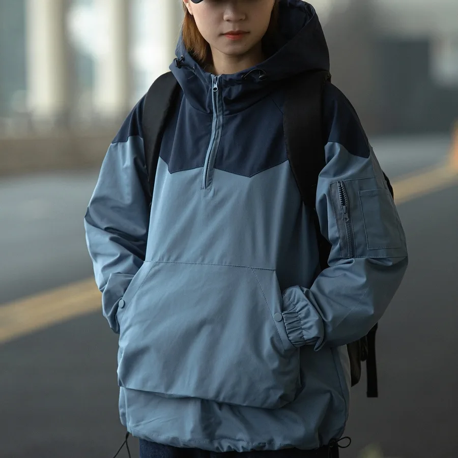 Color Matching Tooling Hooded Pullover Jacket for Men