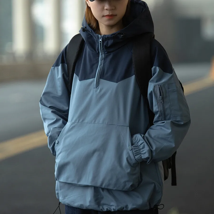 Color Matching Tooling Hooded Pullover Jacket