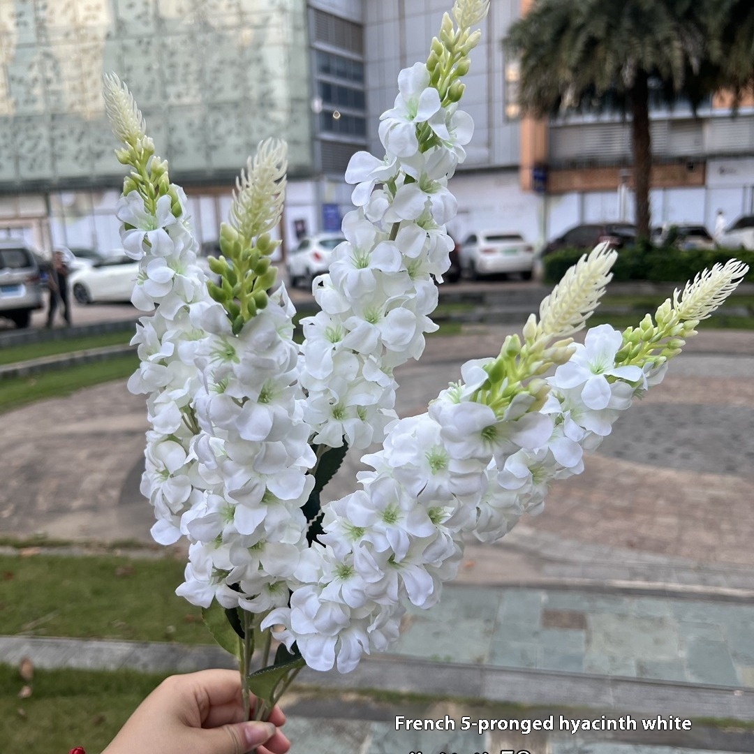 French 5 Fork Hyacinth White Violet Wedding Road Lead Fake Flower