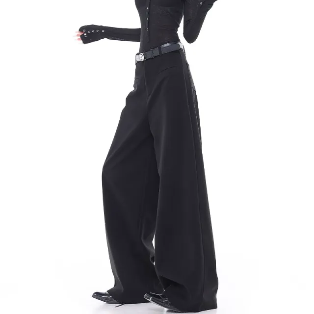 Summer Gray Suit Pants Slimming And Straight Wide leg Casual Pants Black - Shop at LoveMi