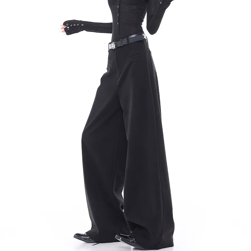 Summer Gray Suit Pants Slimming And Straight Wide-leg Casual Pants - Black