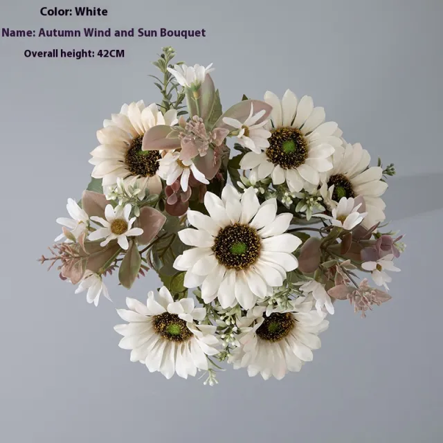 Autumn Wind Sun Bouquet Artificial Flower Factory Artificial Flower Green Plant White - Shop at LoveMi