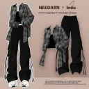 Plaid Shirt Suspender Trousers