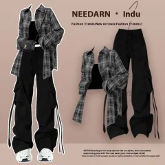 Spring And Autumn Female Drag Cool Suit - Plaid Shirt Suspender Trousers - View 1