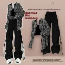 Black Plaid Shirt Suspenders