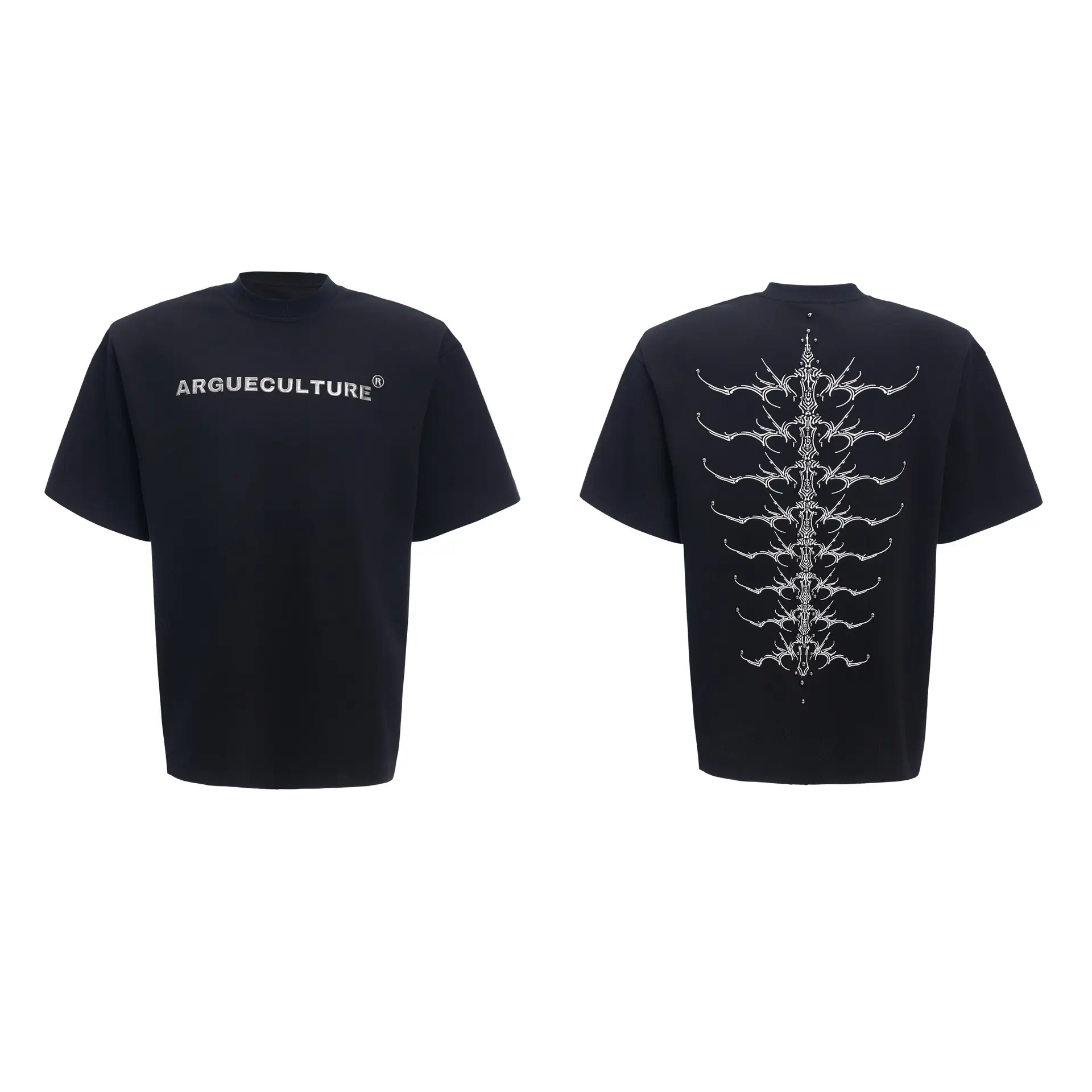 Snake Pupil Backbone Heavy Rivet Backbone Embroidered Short Sleeve Men