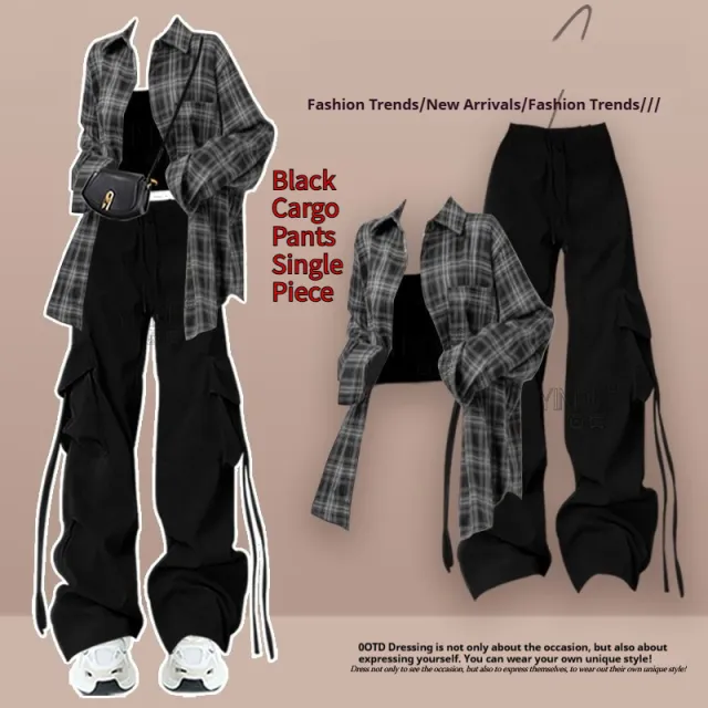 Spring And Autumn Female Drag Cool Suit Black Cargo Pants Single Piece - Shop at LoveMi