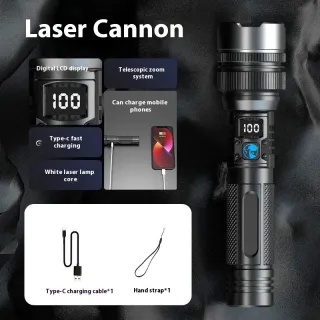 White Laser Long-range LCD Digital Display Outdoor Lighting Lamp Household Portable Worklight Flashlight