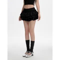 Puffy Cake Dress Women's Low Waist Pleated Skirt - Black - View 1
