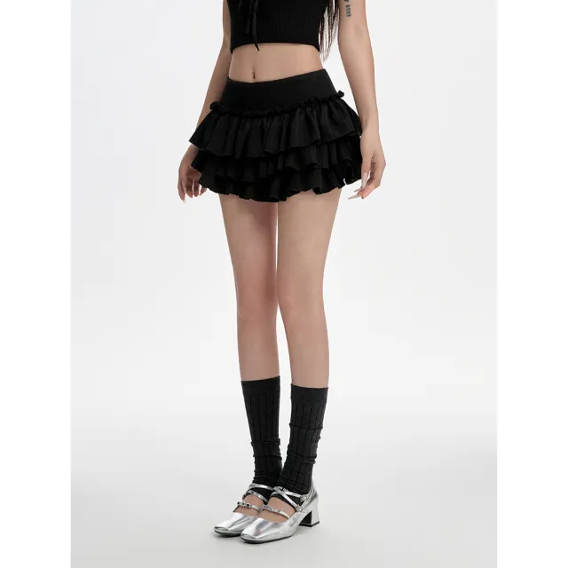 Puffy Cake Dress Women's Low Waist Pleated Skirt Black - Shop at LoveMi