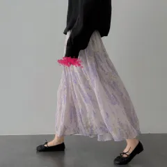 Wisteria Flower Ramie Skirt Mid-length A- Line Cake Fairy Dress - Color - View 1