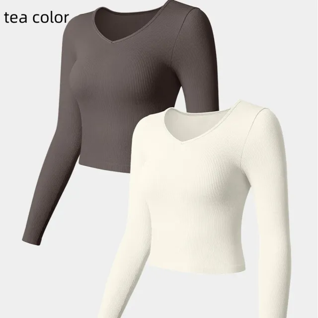 V neck Long sleeved T shirt Comfort Yoga Sports T shirt Brown - Shop at LoveMi