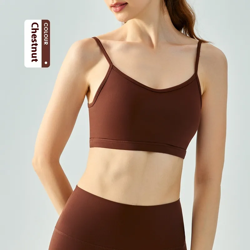 Yoga Vest Women's Water Drop Fixed Cup Spaghetti Strap Underwear - Xl-Chestnut
