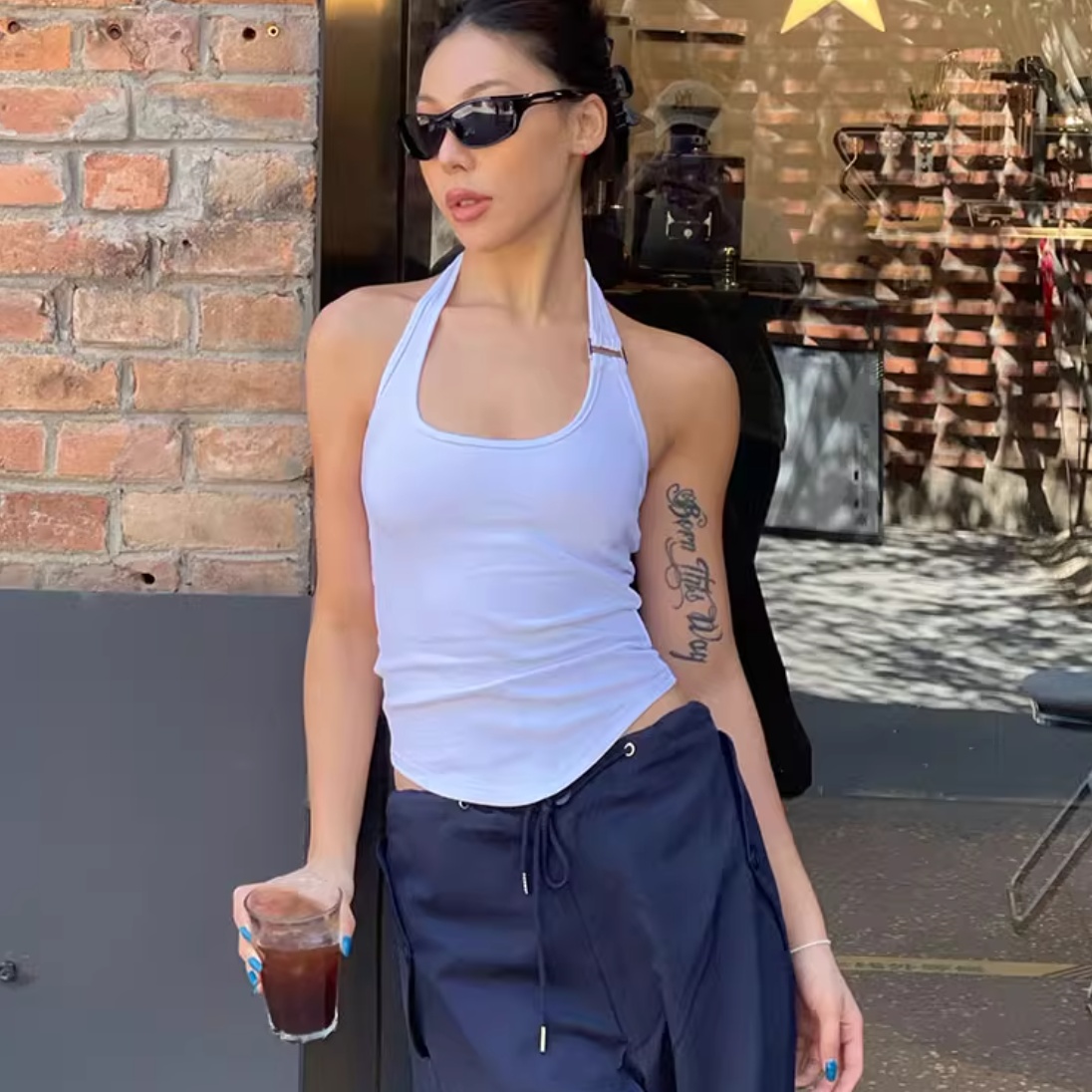 White Halter T-shirt Women's Backless Stretch Vest