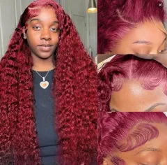 Women's Wig Front Lace Small Roll Brown Long Curling Iron Set - L459 Wine Red - View 1