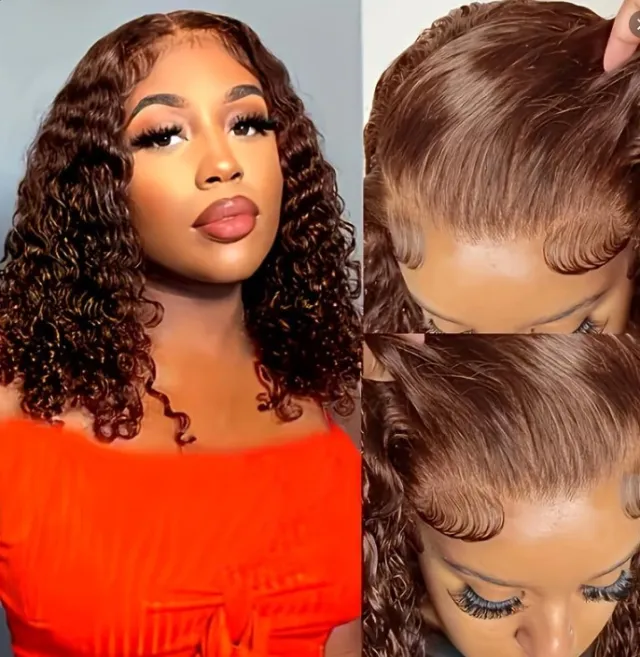 Women's Wig Front Lace Small Roll Brown Long Curling Iron Set L459 Brown - Shop at LoveMi