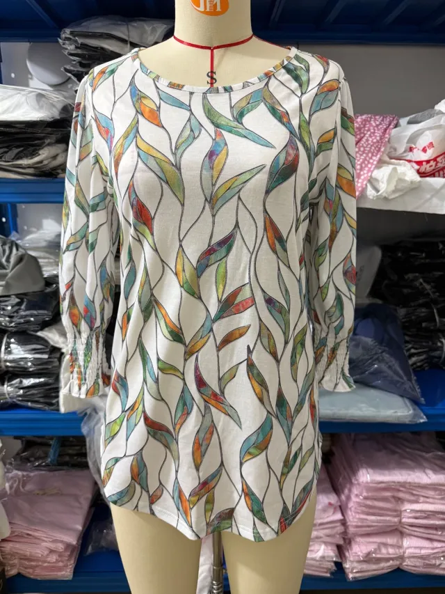 Women's Loose Casual Print Round Neck Top Real Shot - Shop at LoveMi