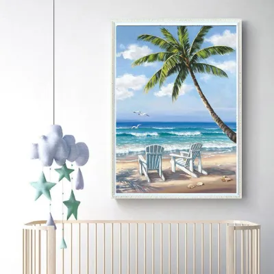 Cross-border Diy Diamond Painting Seaside Beach Scenery Full Diamond Amazon Living Room Bedroom New Product Factory Wholesale
