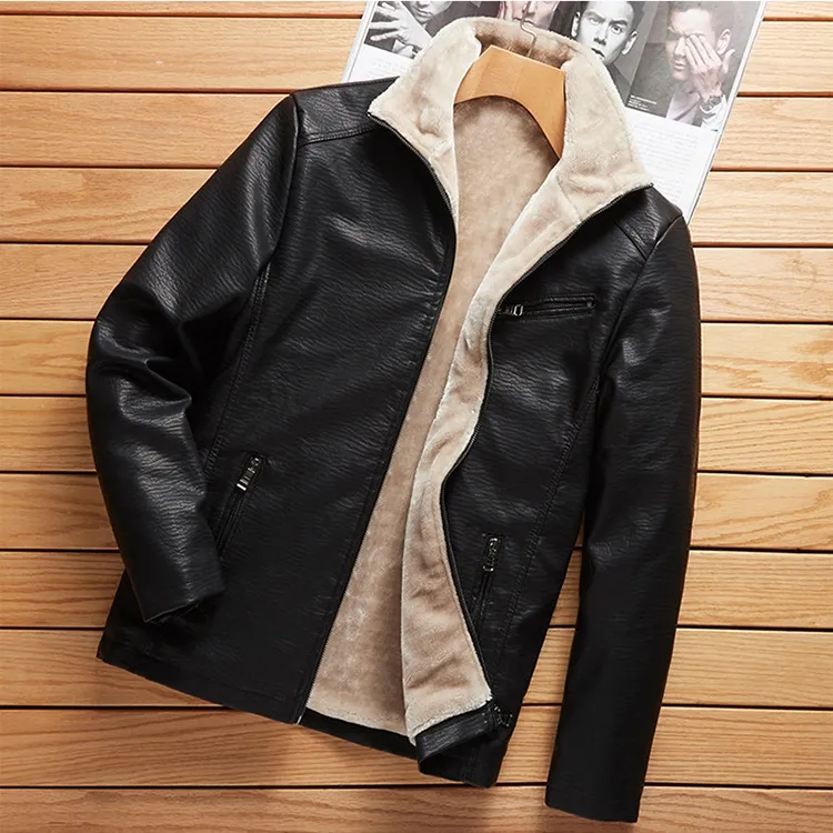 Men Plus Plush Thick Leather Jacket Youth
