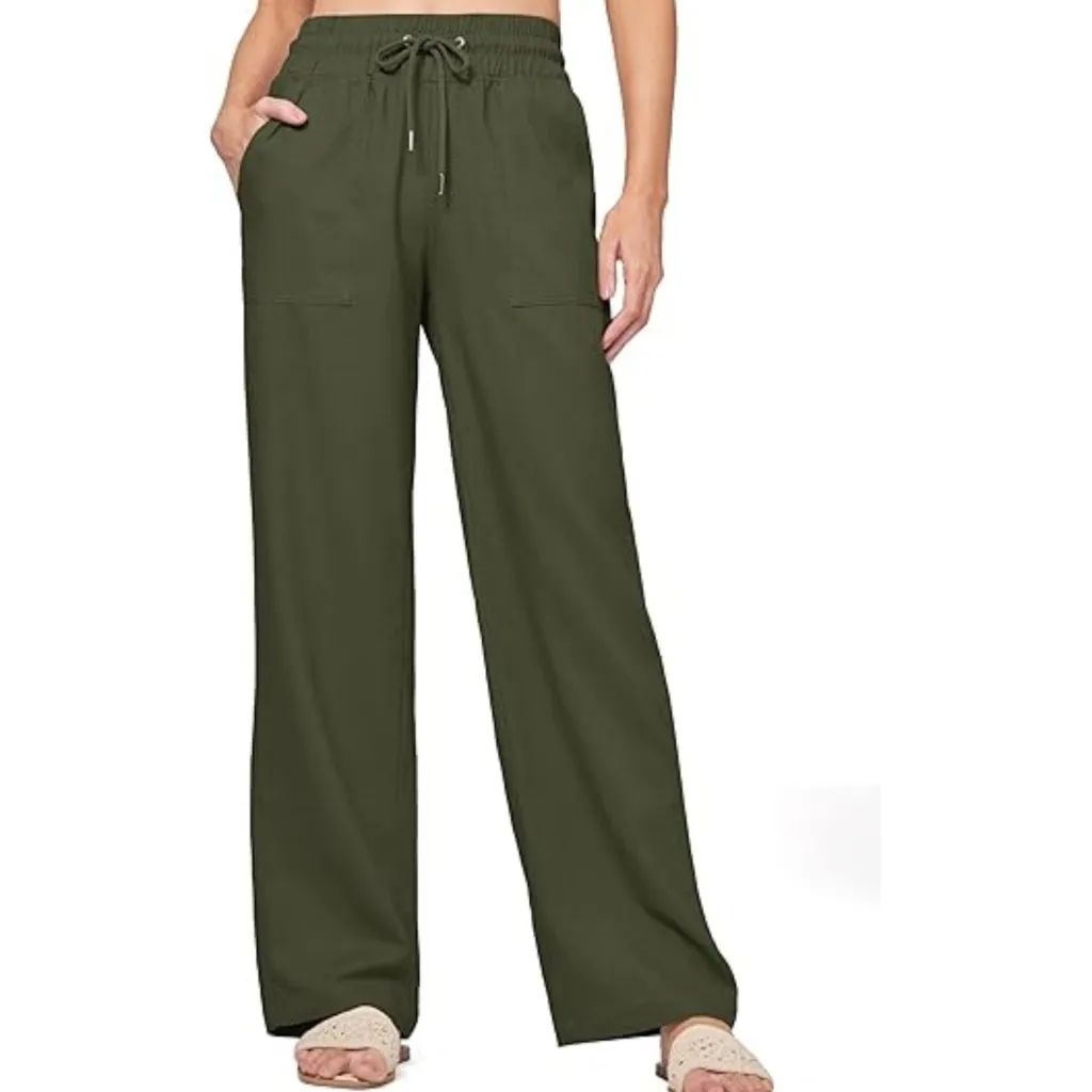 Women's Linen Wide-leg Cotton And Linen Casual Beach Summer Pants - Army Green