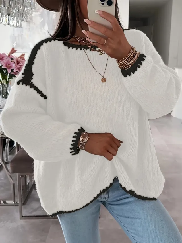 Women's Pullover Long Sleeve Casual Sweater White - Shop at LoveMi