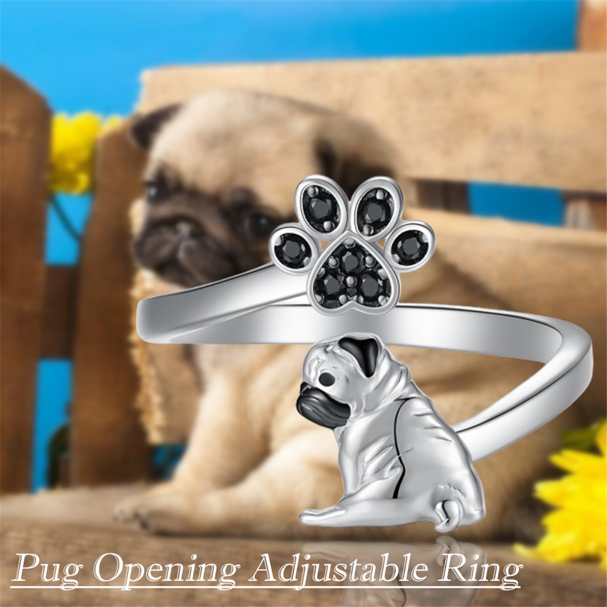 Simple And Elegant Alloy Pug Open Adjustable Ring