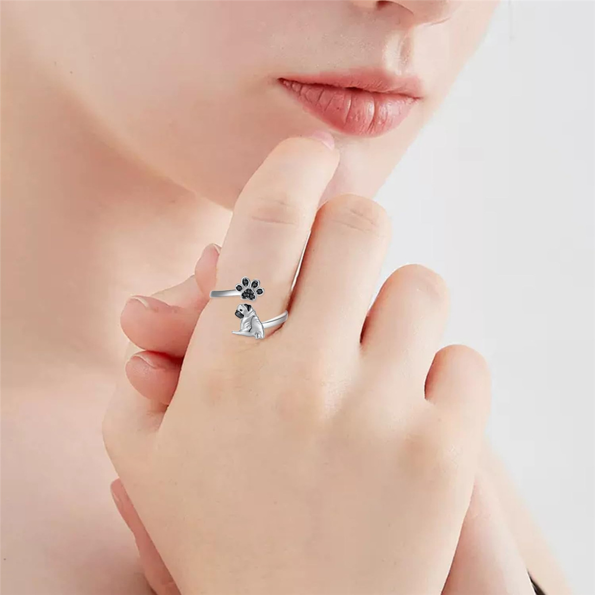 Simple And Elegant Alloy Pug Open Adjustable Ring