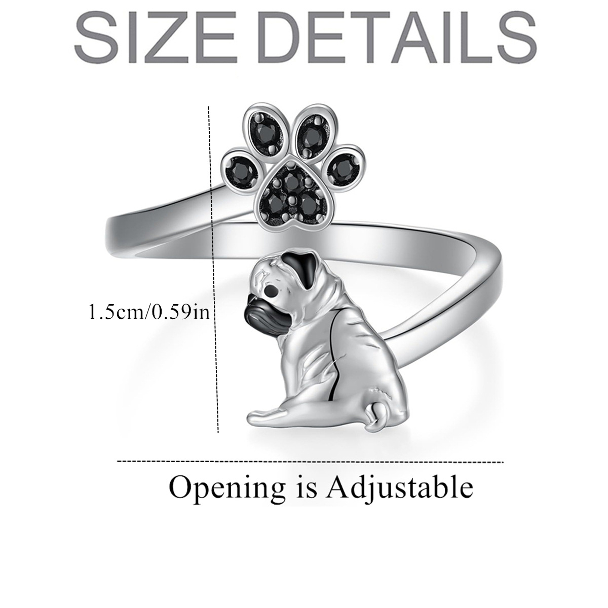Simple And Elegant Alloy Pug Open Adjustable Ring