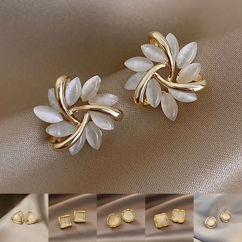 Cat's Eye Flower Earrings High Sense Opal Square Triangle