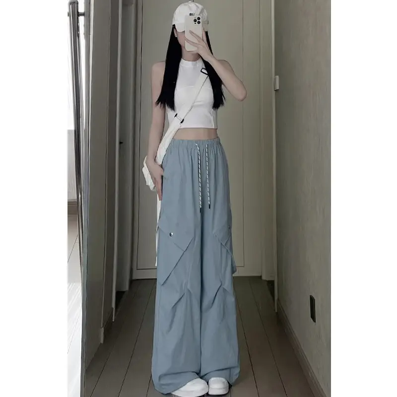 American Retro Women's Loose Wide-leg Quick-drying High Waist Ankle-tied Sports Pants