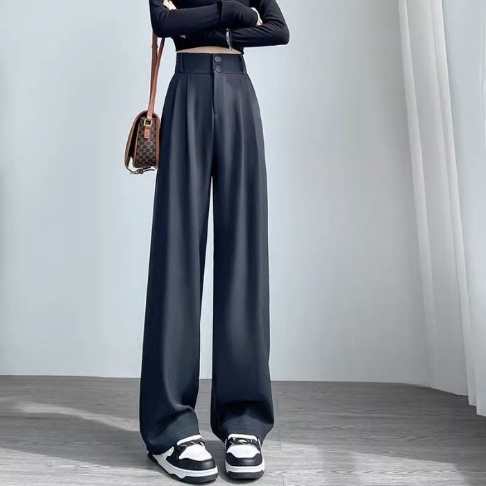 High Waist Slimming Draping Effect Straight Casual Loose Wide Leg Pants