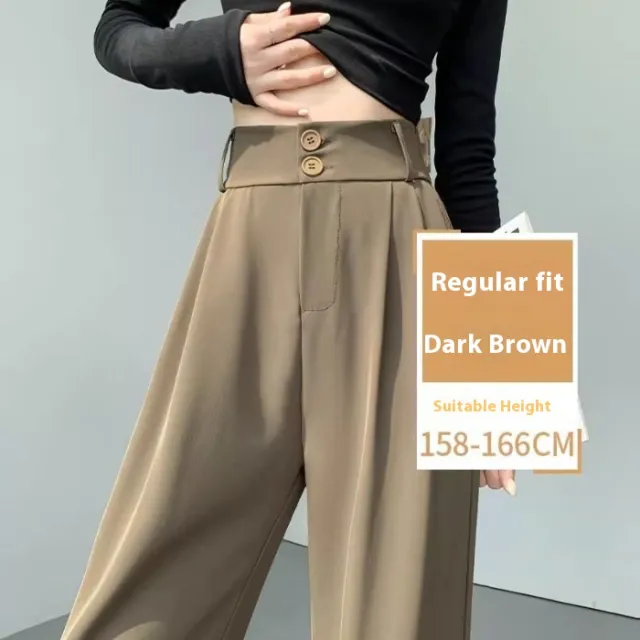 High Waist Slimming Draping Effect Straight Casual Loose Wide Leg Pants Khaki - Shop at LoveMi