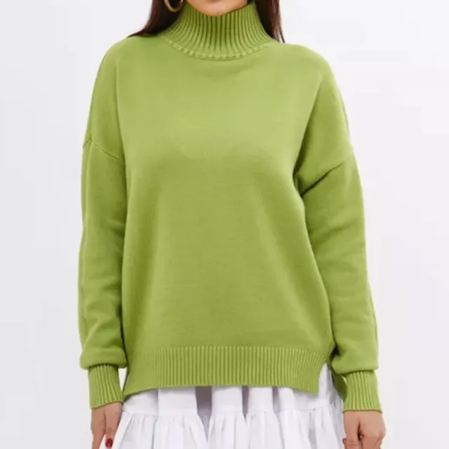 Half Turtleneck Thread Sweater Sub loose Casual Sweater Light Green - Shop at LoveMi