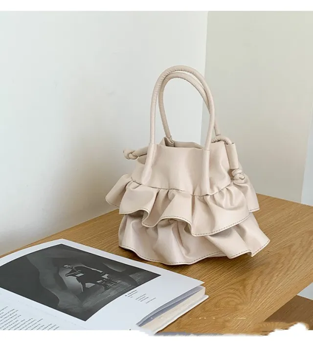 Ruffled Portable Simplicity Commute Leisure Shoulder Bag Beige - Shop at LoveMi