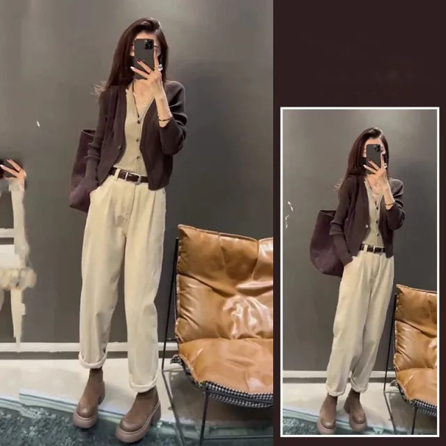 Knitwear All matching Youthful looking Casual Pants Two piece Set Knitted Top Casual Pants Xl - Shop at LoveMi