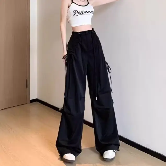 Light Gray Overalls Straight Loose Wide-leg Casual Pants