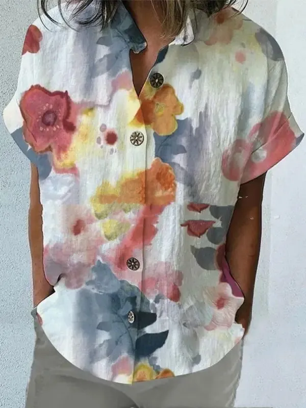 Casual Loose Floral Print Short Sleeve Shirt Pattern One 2 - Shop at LoveMi