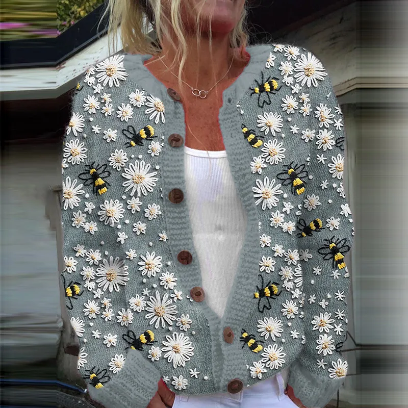3D Digital Printing Cardigan Knitted Coat - Hwj165856-5Xl