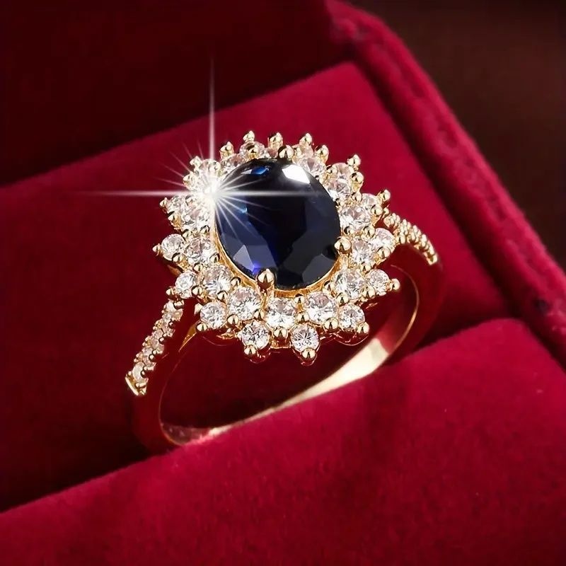 Inlaid Simple Ring - Blue Diamond