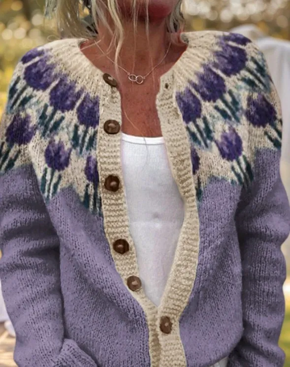 3D Digital Printing Cardigan Knitted Coat Purple - Shop at LoveMi