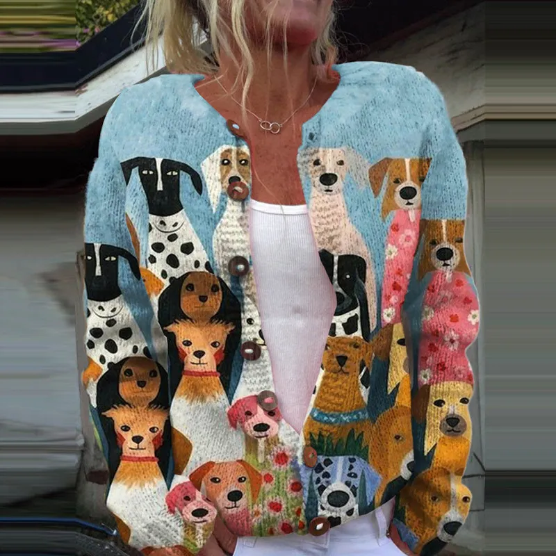 3D Digital Printing Cardigan Knitted Coat - Hwj165612