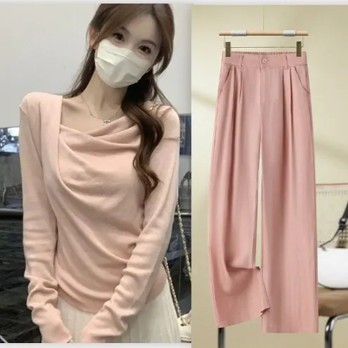 Women's Long sleeved Sweater Autumn Undershirt Pure Desire Gentle Pink Slim fit Pink Suit - Shop at LoveMi
