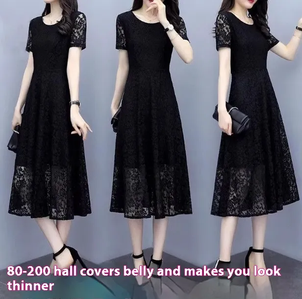Long Sleeve Temperament Plus Size Long Velvet Lining Base A Line Dress 138 Black Thin Short Sleeve - Shop at LoveMi