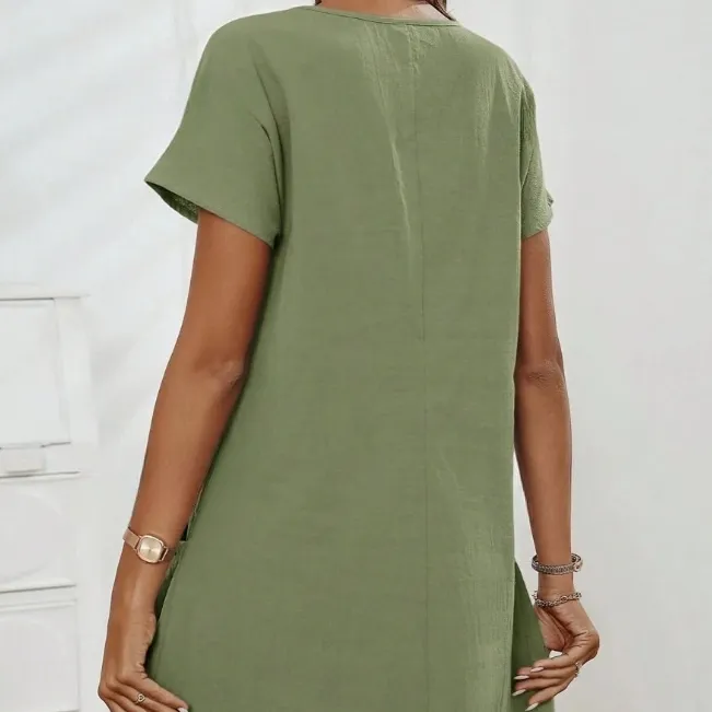 Women's Clothes Summer Zipper Collar Dress - Green