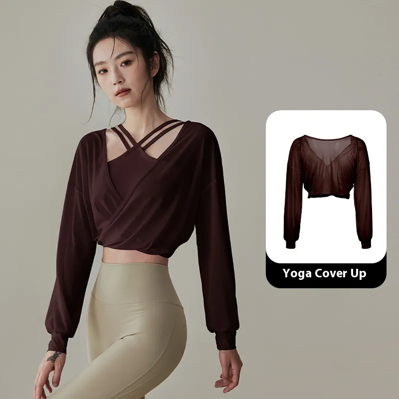 One-piece Yoga Underwear Women's Double Shoulder Strap Shockproof Sports Vest - Chestnut Color Blouse-M