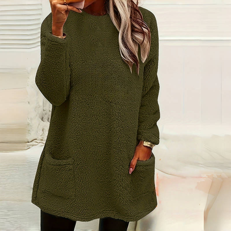 Women's Long Sleeved Pocket Plush Hoodie T-shirt