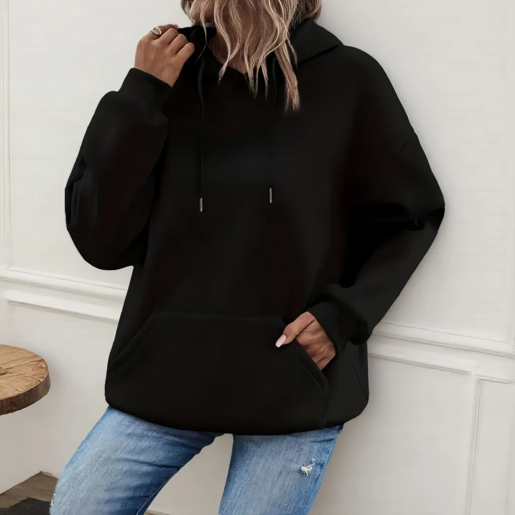 Women's Loose And Fashionable Casual Hoodie - Black