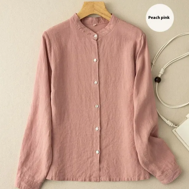 Retro Loose Cotton linen Shirt Women Pink - Shop at LoveMi